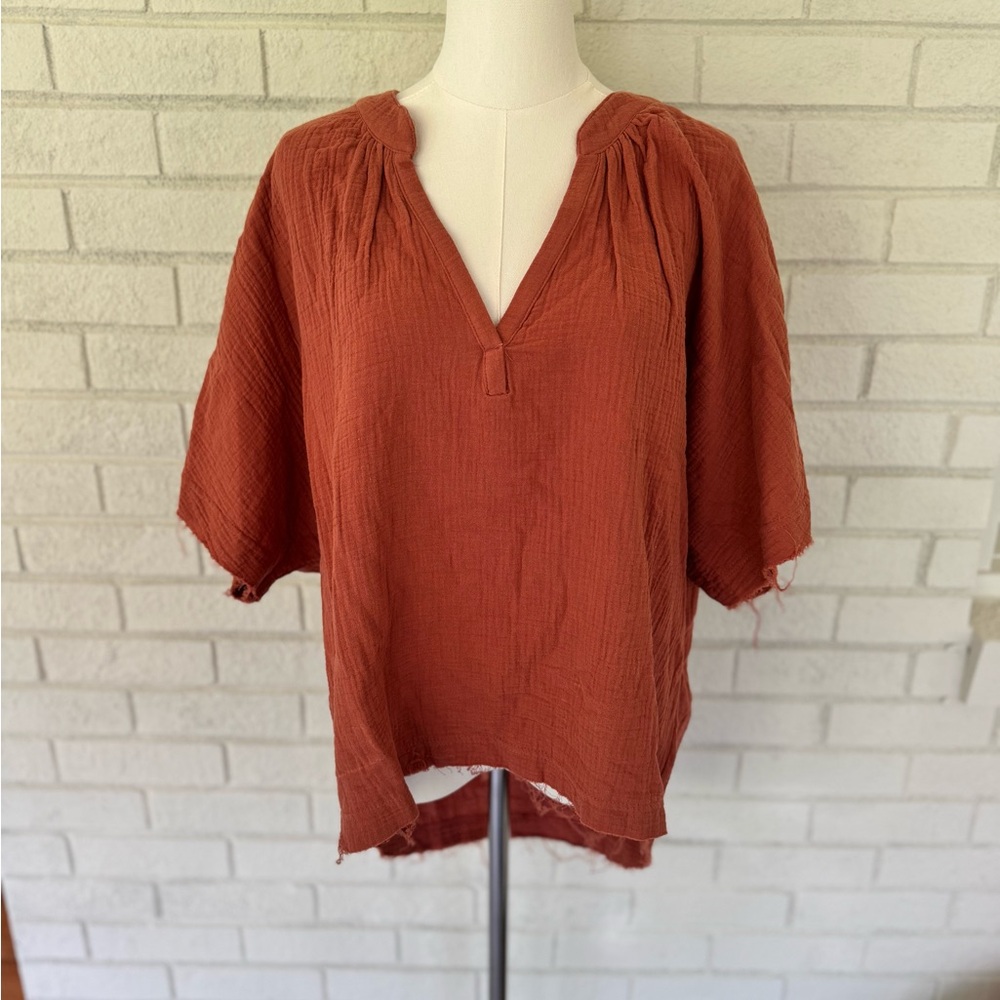 NWOT Young Fabulous & Broke Raw Frayed Hem Dolman Sleeve Orange Top Size Medium